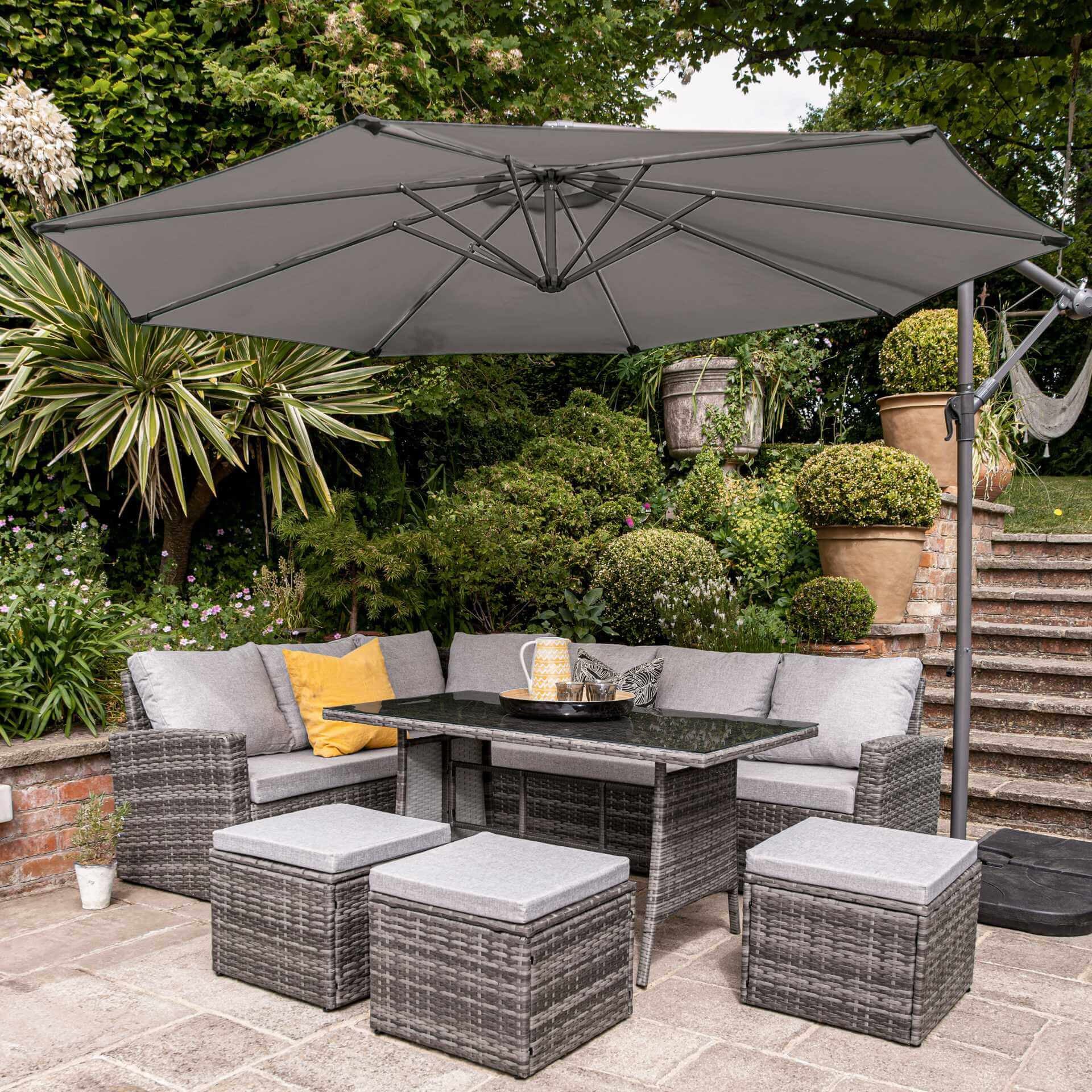 Canapé d'angle en rotin Aston - gris parasol incliné - 9 places - gris